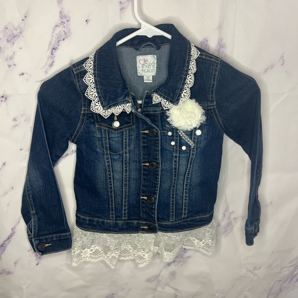 1989 Place Girls Denim Jacket with Lace Trim Sz 5/6 - Picture 4 of 6